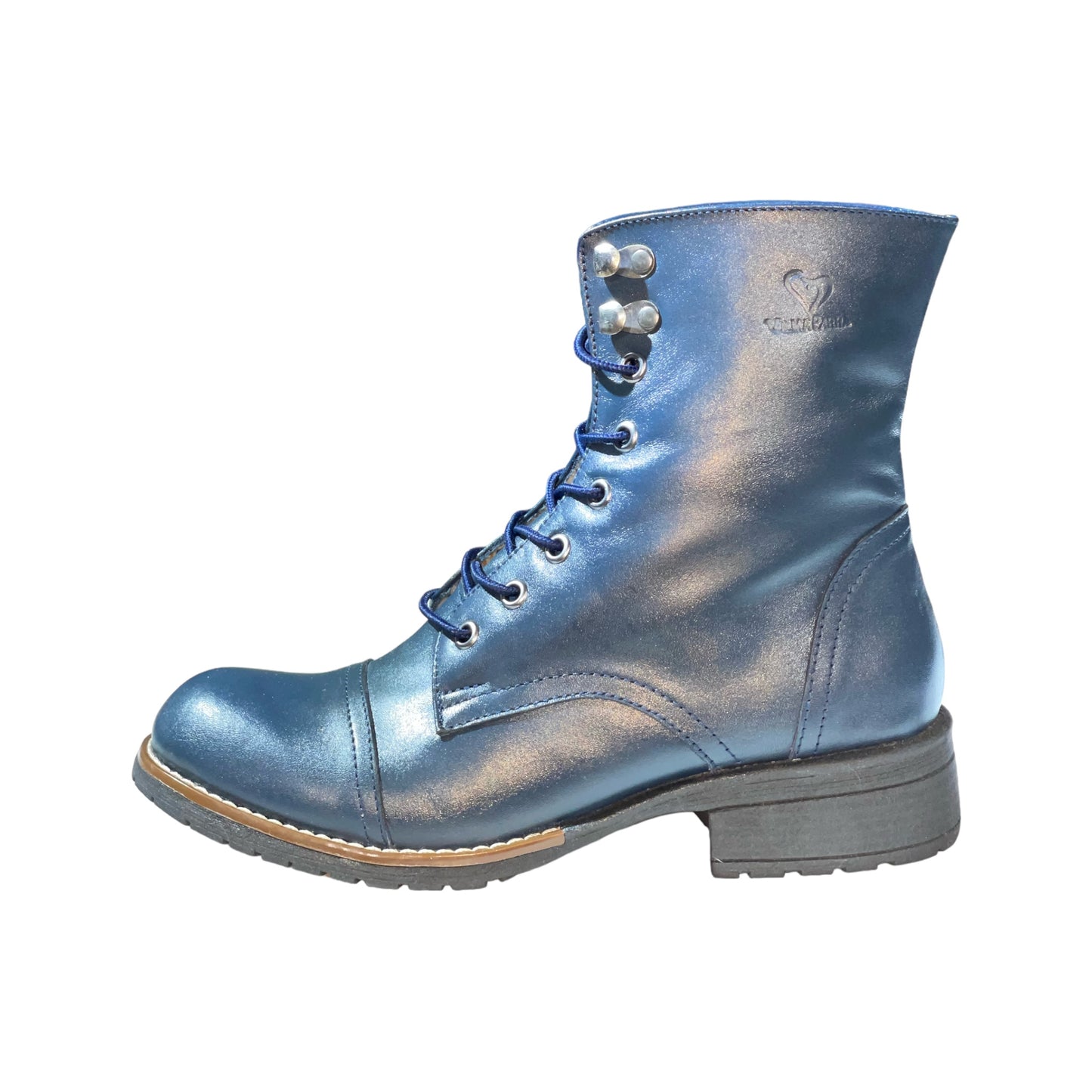 BOTA DE CUERO AZUL CON PASADORES - TACO 3