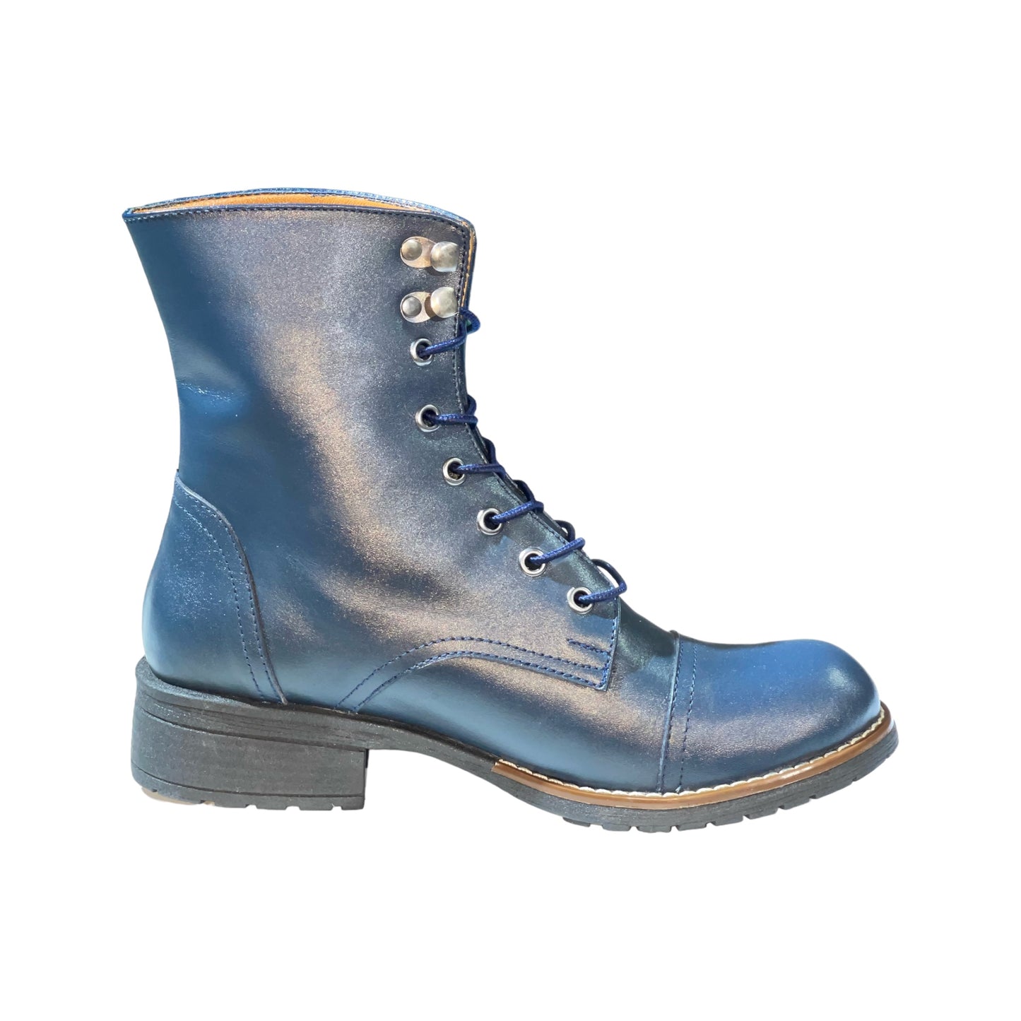 BOTA DE CUERO AZUL CON PASADORES - TACO 3