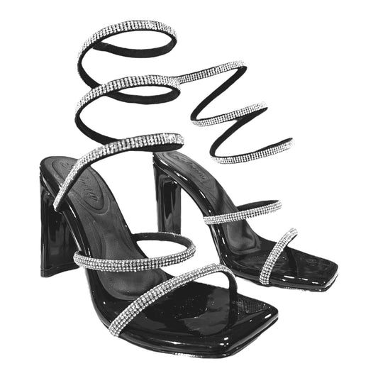 SANDALIAS CHAROL NEGRO CON STRASS / TOBILLERA - TACO 9